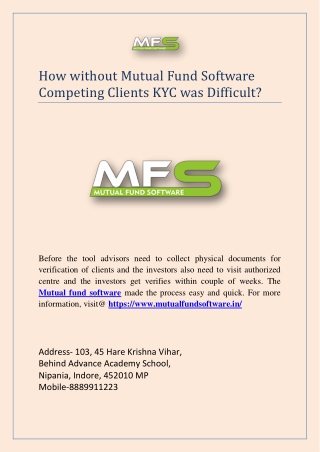 How without Mutual Fund Software Competing Clients KYC was Difficult?