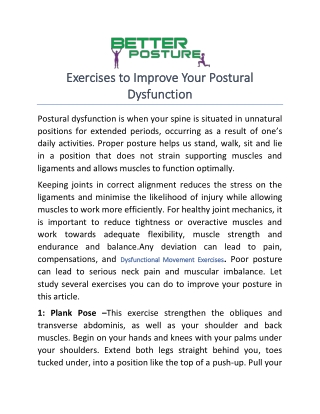 Exercises to Improve Your Postural Dysfunction