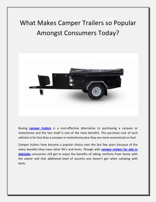 What Makes Camper Trailers so Popular Amongst Consumers Today?