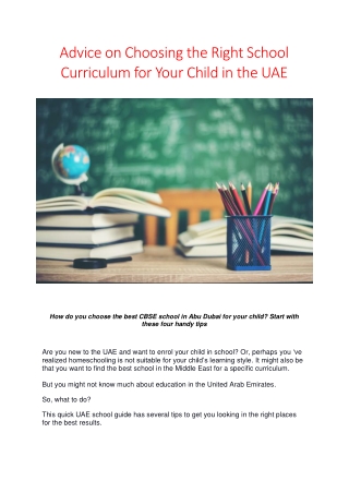 Advice on Choosing the Right School Curriculum for Your Child in the UAE