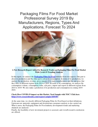 Packaging Films For Food Market Professional Survey 2019 By Manufacturers, Regions, Types