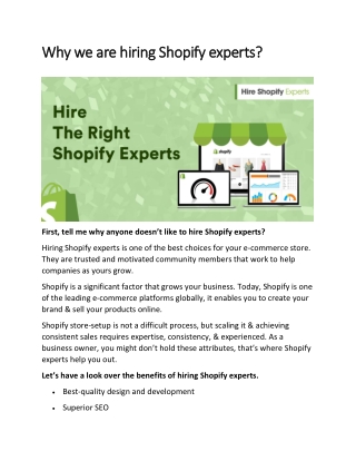 Why we are hiring Shopify experts?