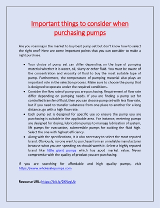 Important things to consider when purchasing pumps