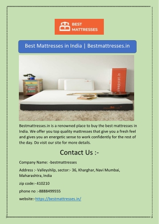 Best Mattresses in India | Bestmattresses.in