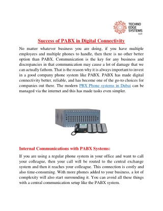 Success of PABX in Digital Connectivity