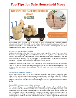 Top Tips for Safe and Comfort Household Move: Moving Tips