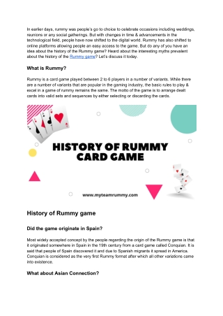 History of Rummy Card Game