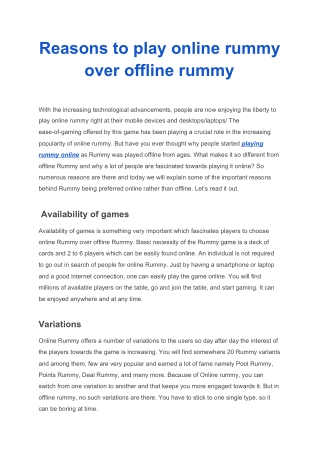 Top Reasons to play online rummy game over offline rummy