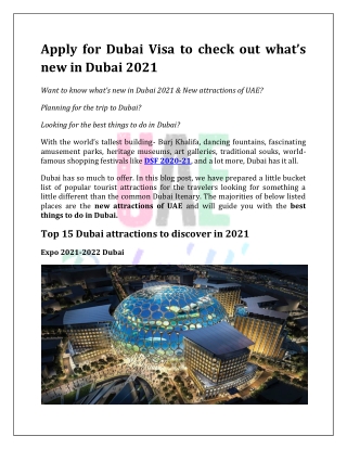 Apply for Dubai Visa to checkout what’s new in Dubai 2021