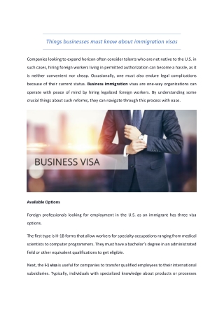 Things businesses must know about immigration visas