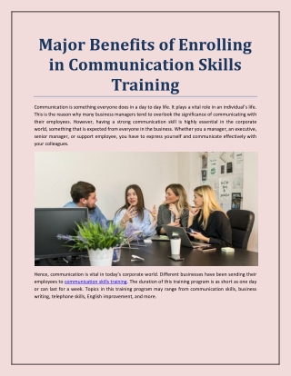 Major Benefits of Enrolling in Communication Skills Training