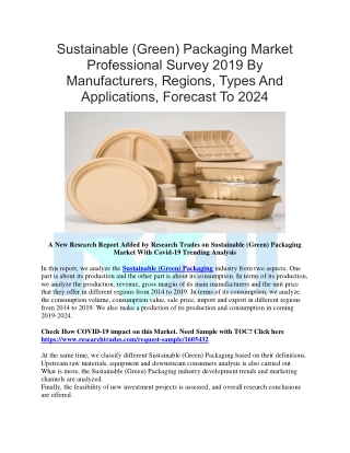 Sustainable (Green) Packaging Market Professional Survey 2019 By Manufacturers, Regions, Types And Applications, Forecas