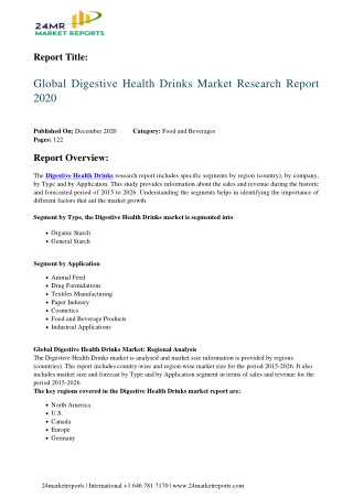 Digestive Health Drinks Market Research Report 2020