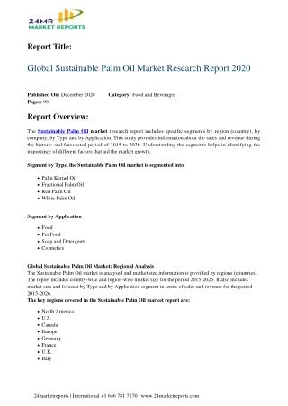 Sustainable Palm Oil Market Research Report 2020