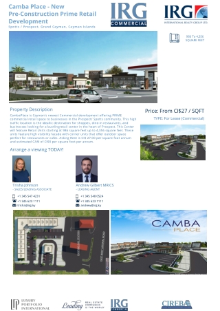 Lease Camba Place - Prime Retail Development - 986 to 4356 sq. ft. Property - IRG Cayman