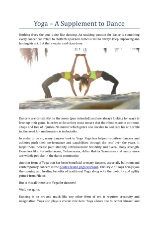 Yoga – A Supplement to Dance