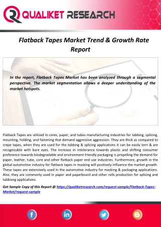 Flatback Tapes Market Regional Analysis, Top Companies, Recent Trend & Regional Analysis
