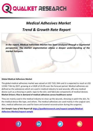 Medical Adhesives Market Top Companies, Marketing Strategy, Future Trend and Regional Analysis Report