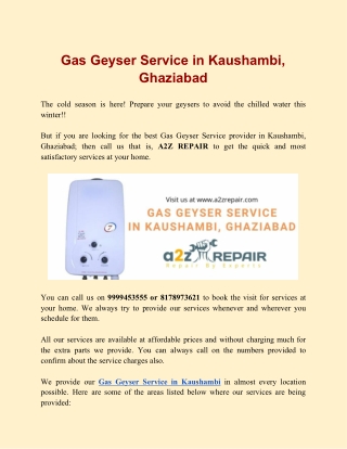 Gas Geyser Service in Kaushambi, Ghaziabad