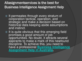 Allasignmentservices is the best for Business Intelligence Assignment Help