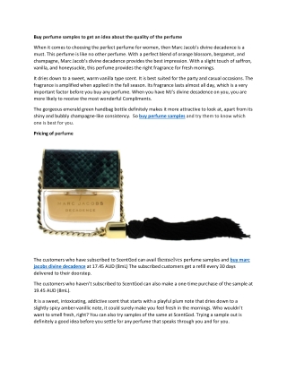 Buy Perfume Sample Of Marc Jacobs Divine Decadence