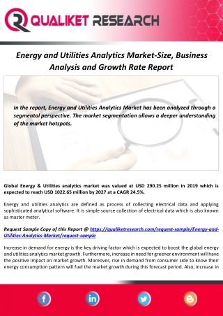 Energy and Utilities Analytics Market Size, Growth and Forecast Report to 2027
