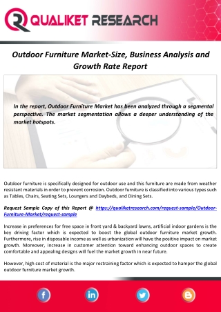 Outdoor Furniture Market Size, Growth and Forecast Report by 2027