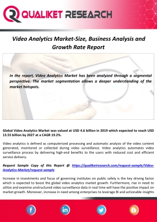 Video Analytics Market Size, Scope, Growth and Forecast Report to 2027
