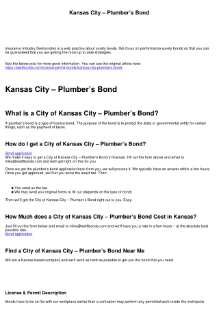 Kansas City – Plumber’s Bond