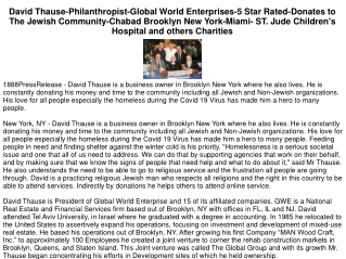 David Thause-Philanthropist-Global World Enterprises-5 Star Rated-Donates to The Jewish Community-Chabad Brooklyn New Yo