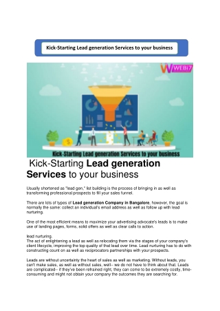 Kick-Starting Lead generation Services to your business