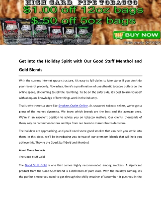 Get Into the Holiday Spirit with Our Good Stuff Menthol and Gold Blends