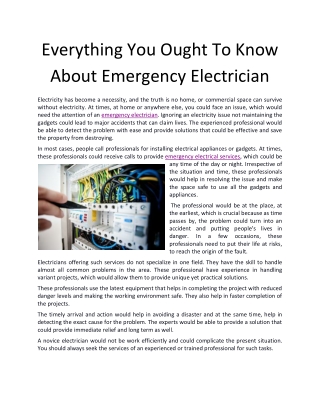 Everything You Ought To Know About Emergency Electrician