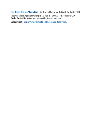 Car Dealer Online Marketing | Car Dealer Digital Marketing | Car Dealer SEO