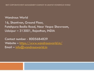 Best Corporate Event Management Company in Udaipur Wondrous world