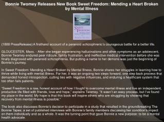 Bonnie Twomey Releases New Book Sweet Freedom: Mending a Heart Broken by Mental Illness