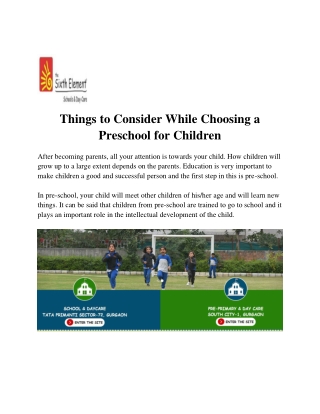 Things to Consider While Choosing a Preschool for Children