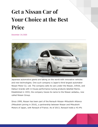 Get a Nissan Car of Your Choice at the Best Price