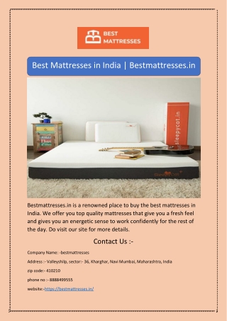 Best Mattresses in India | Bestmattresses.in