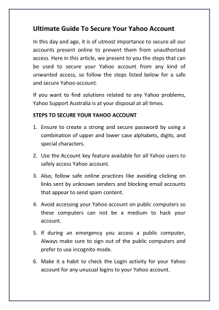 Ultimate Guide To Secure Your Yahoo Account