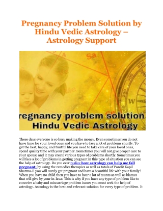 Pregnancy Problem Solution by Hindu Vedic Astrology - Astrology Support