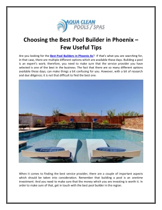 Choosing the Best Pool Builder in Phoenix – Few Useful Tips