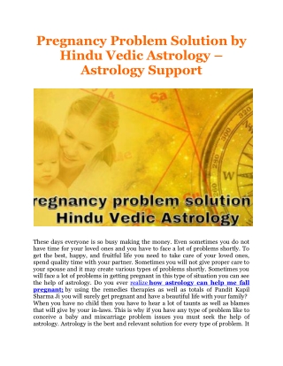 Pregnancy Problem Solution by Hindu Vedic Astrology - Astrology Support