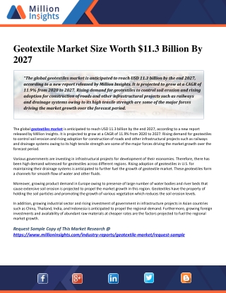 Geotextile Market Size Worth $11.3 Billion By 2027