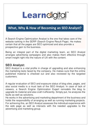 What, Why & How of Becoming an SEO Analyst?
