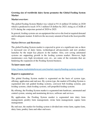 Feeding Systems Market Analysis Report on Size and Growth to 2025