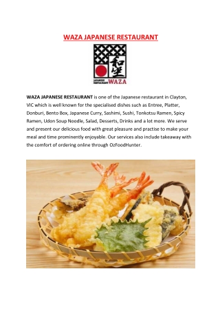 5% Off - Waza Japanese Restaurant Menu - Clayton, VIC.