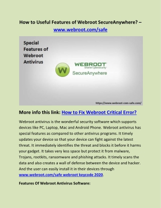 How to Useful Features of Webroot SecureAnywhere? – www.webroot.com/safe