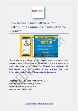 How Mutual Fund Software for Distributors Combines Profile of Same Clients?