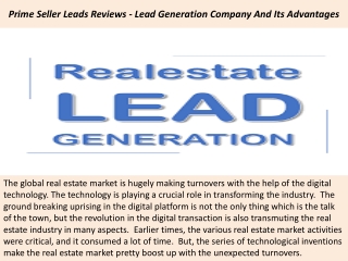 Prime Seller Leads Reviews - Lead Generation Company And Its Advantages